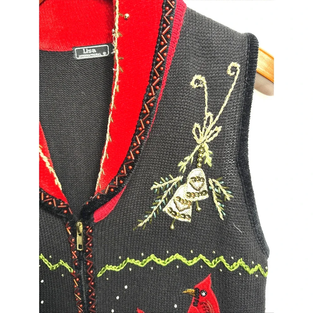 Christmas Holiday Sweater Vest Women’s Size Small Red Cardinals Embellished EUC - Picture 5 of 11
